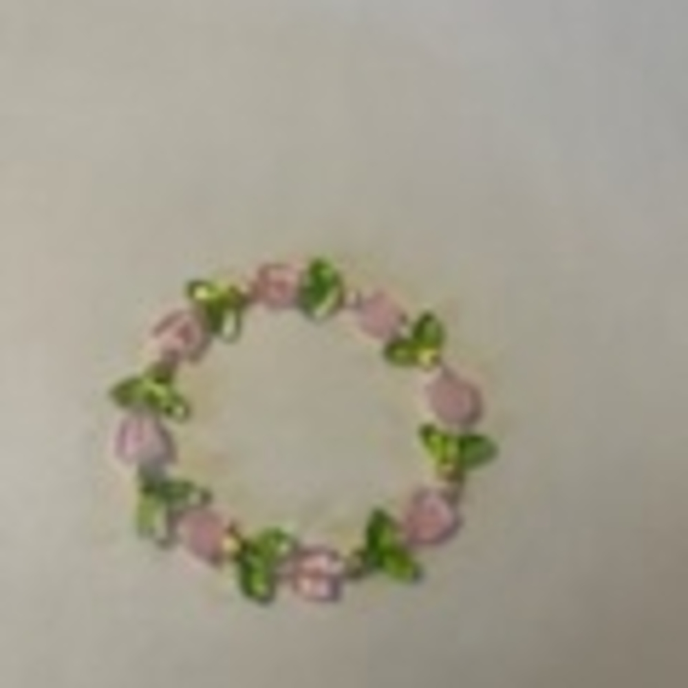Jelly's Jewelry and Boutique Handcrafted Pink and Green Floral(Tulips)Bracelet